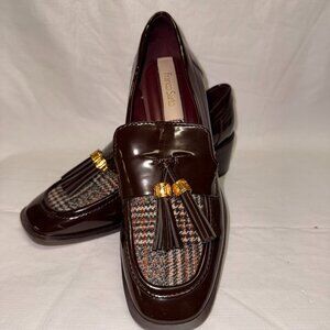 Franco Sarto Donna Plaid Tassel Heeled Loafers - Brown - Size 6.5